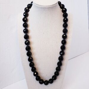 Vintage Joan Rivers Acrylic Lucite‎ Black Faceted Bead Necklace Knotted 23"